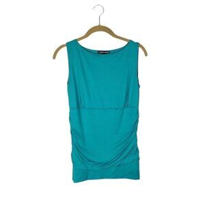 A'nue Ligne The High Neck Rouched Sleeveless Top Pacific Teal Womens Size Small